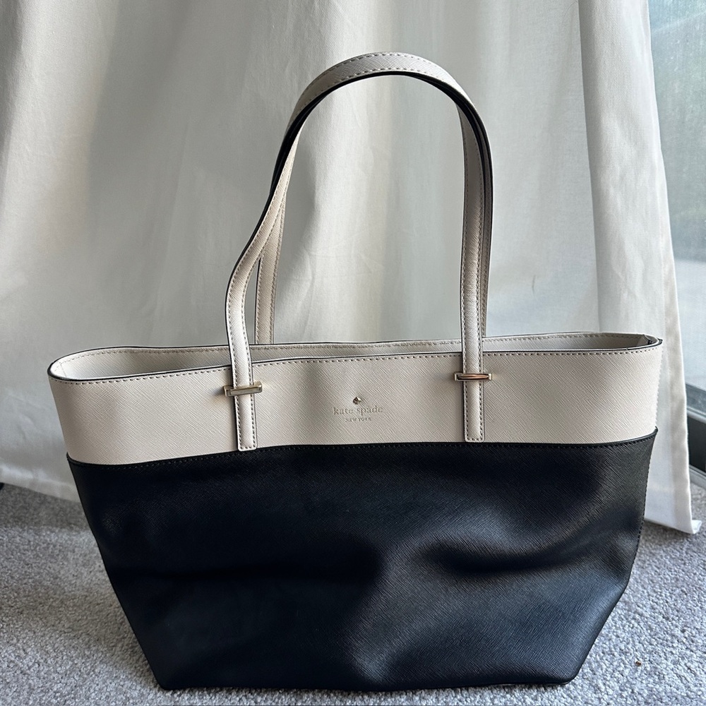 Kate Spade Kristen Medium Top Zip Two-Tone Black and Cream Tote